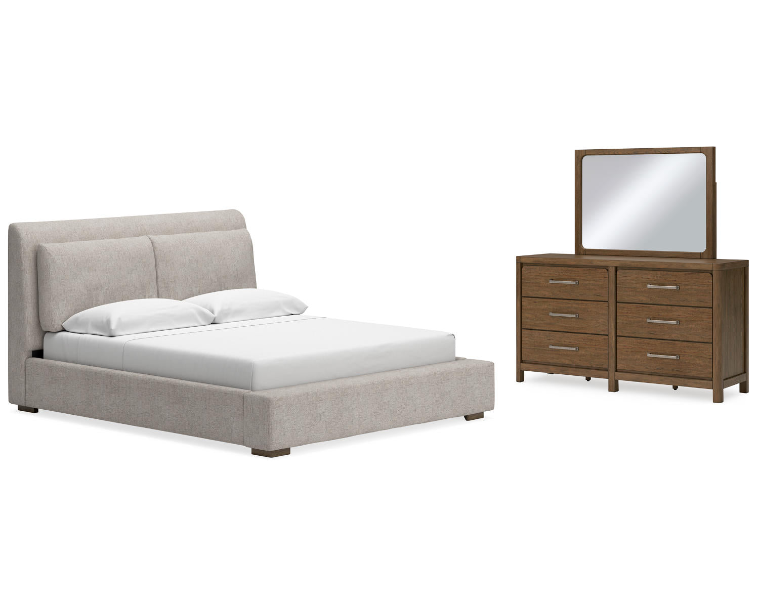 Cabalynn California King Upholstered Bed, Dresser and Mirror