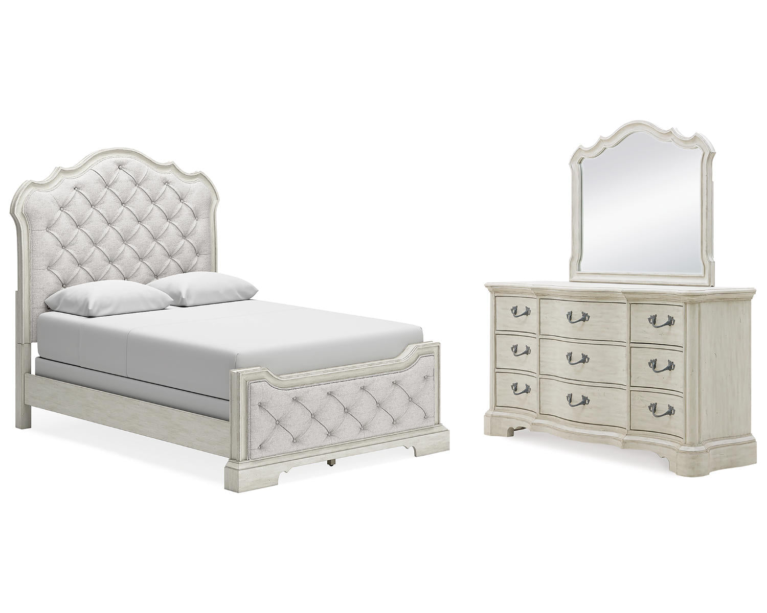 Arlendyne Queen Upholstered Bed, Dresser and Mirror