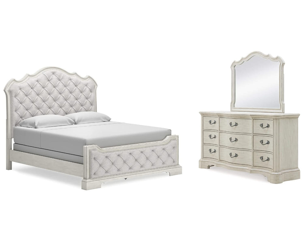 Arlendyne King Upholstered Bed, Dresser and Mirror