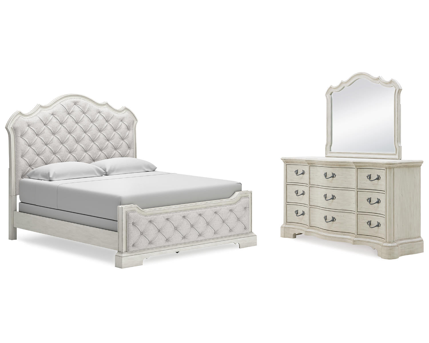 Arlendyne King Upholstered Bed, Dresser and Mirror