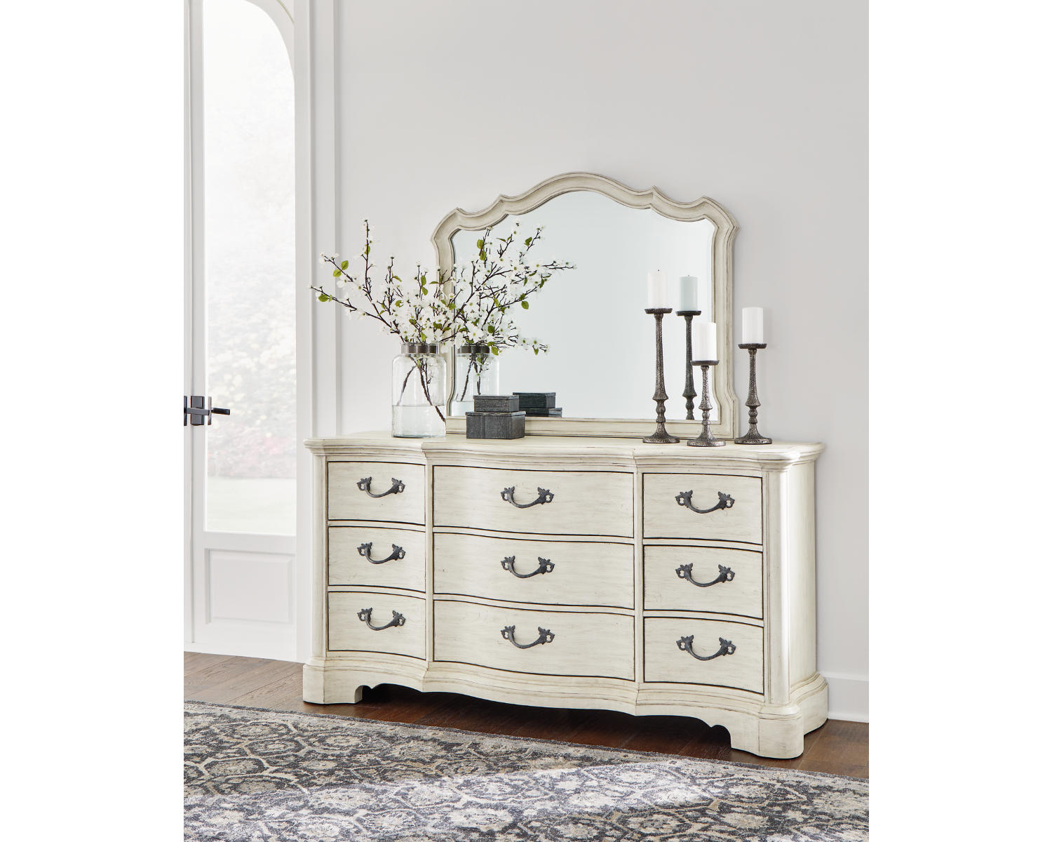 Arlendyne King Upholstered Bed, Dresser and Mirror