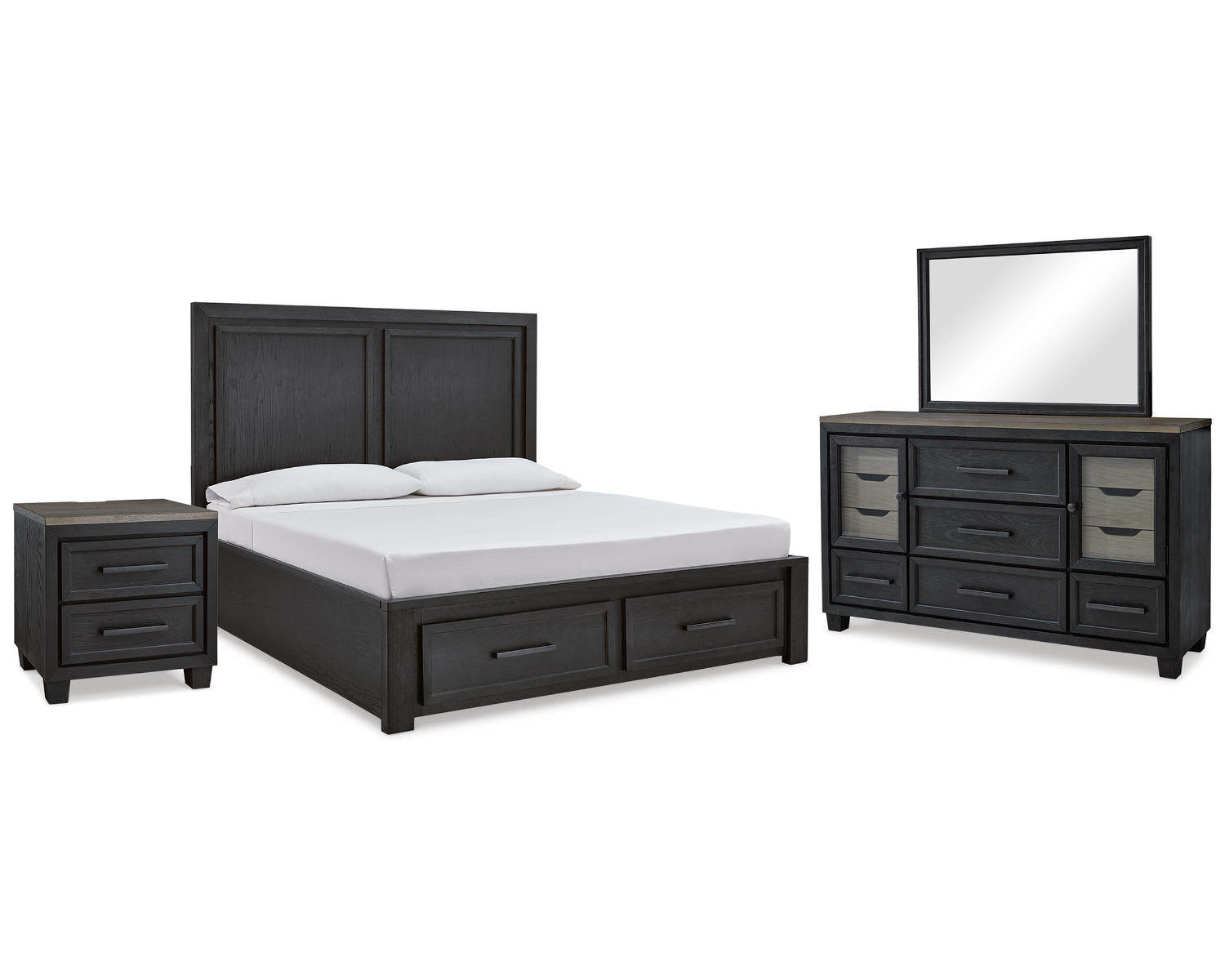 Foyland Queen Storage Bed, Dresser, Mirror and Nightstand