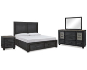 Foyland Queen Storage Bed, Dresser, Mirror and Nightstand