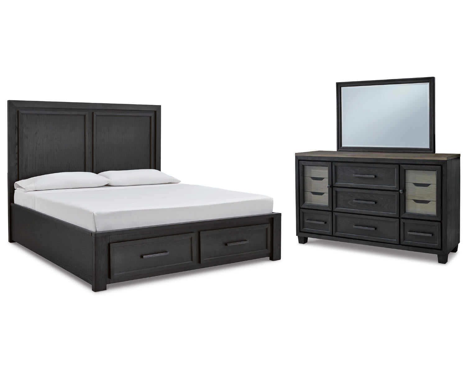 Foyland Queen Panel Storage Bed, Dresser and Mirror