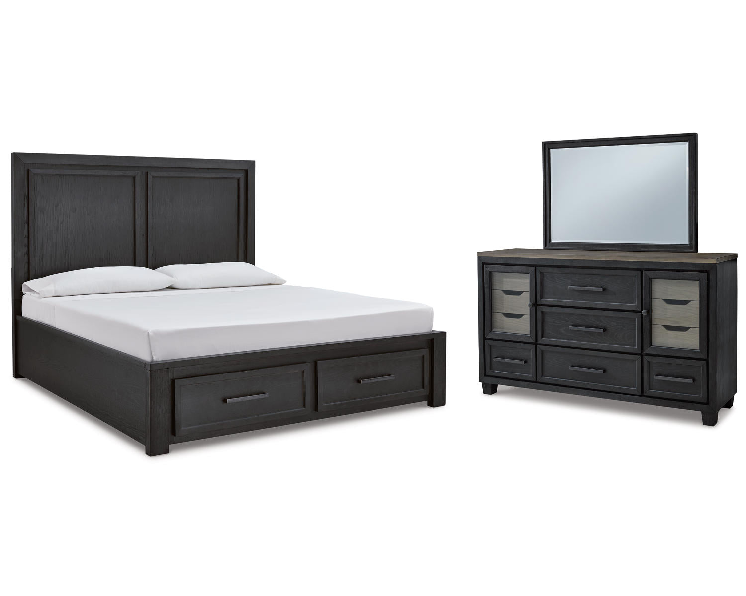 Foyland California King Panel Storage Bed, Dresser and Mirror
