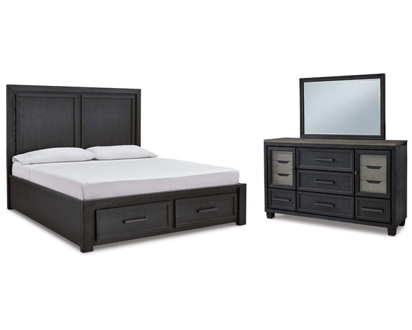 Cama California King con almacenamiento, tocador y espejo Foyland