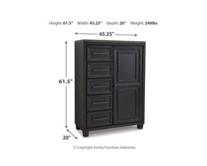 Foyland Cal King Panel Storage Bed, Dresser, Mirror, Chest and Nightstand
