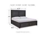 Foyland Cal King Panel Storage Bed, Dresser, Mirror, Chest and Nightstand