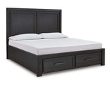 Cama King Foyland con almacenamiento, tocador y espejo