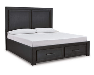 Cama King Foyland con almacenamiento, tocador y espejo