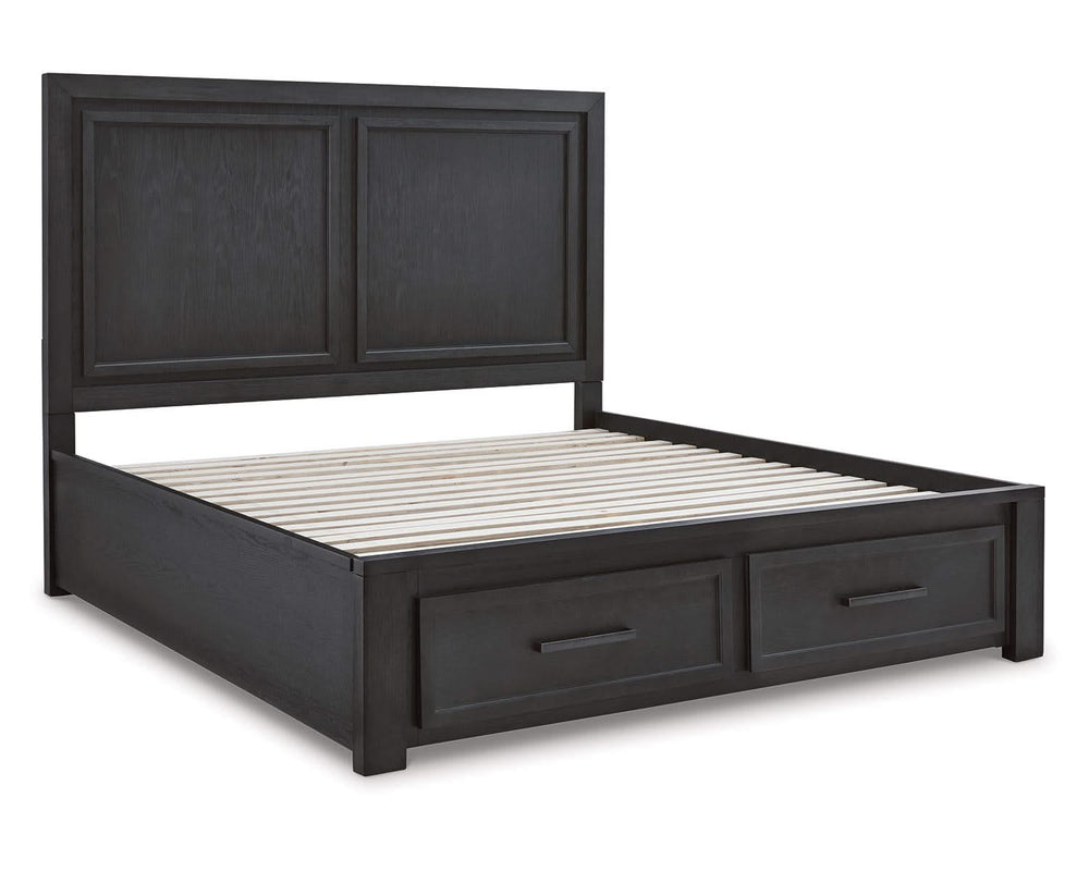 Cama King Foyland con almacenamiento, tocador y espejo