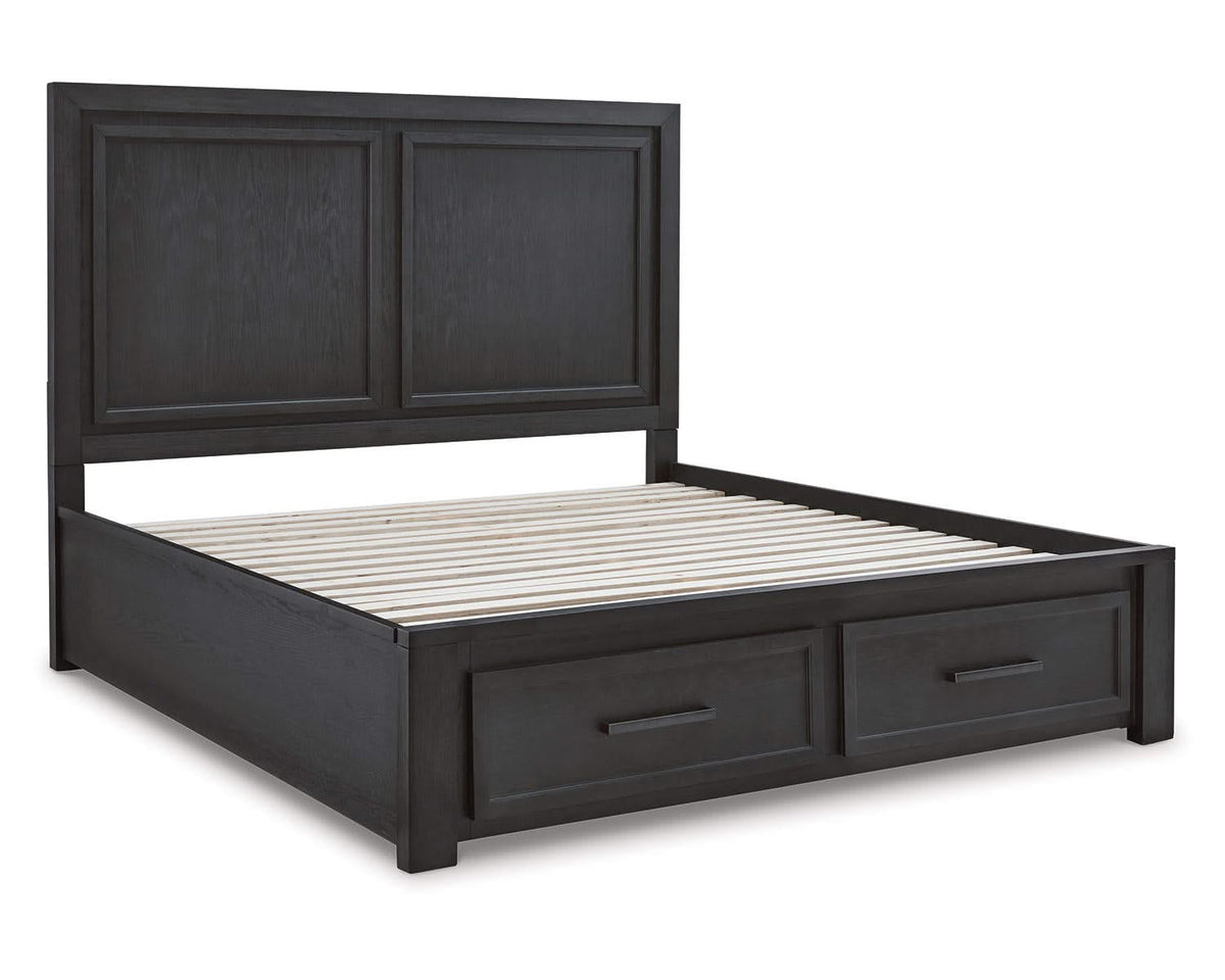 Cama King Foyland con almacenamiento, tocador y espejo