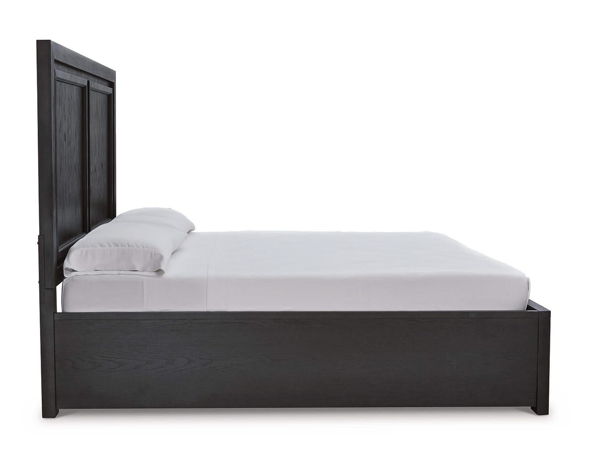 Cama King Foyland con almacenamiento, tocador y espejo