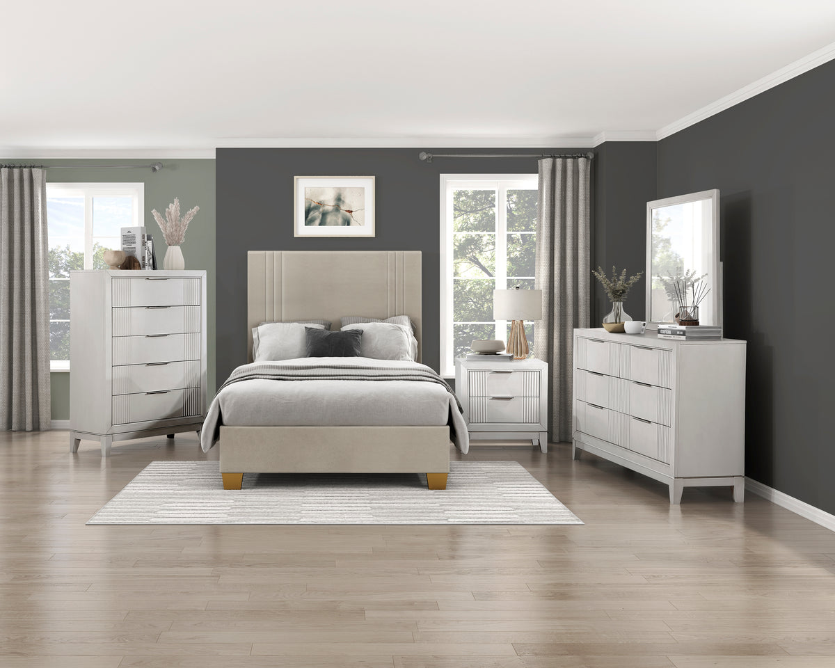 39” Beige Microfiber Platform Bed