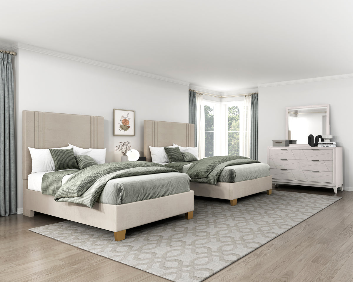 39” Beige Microfiber Platform Bed