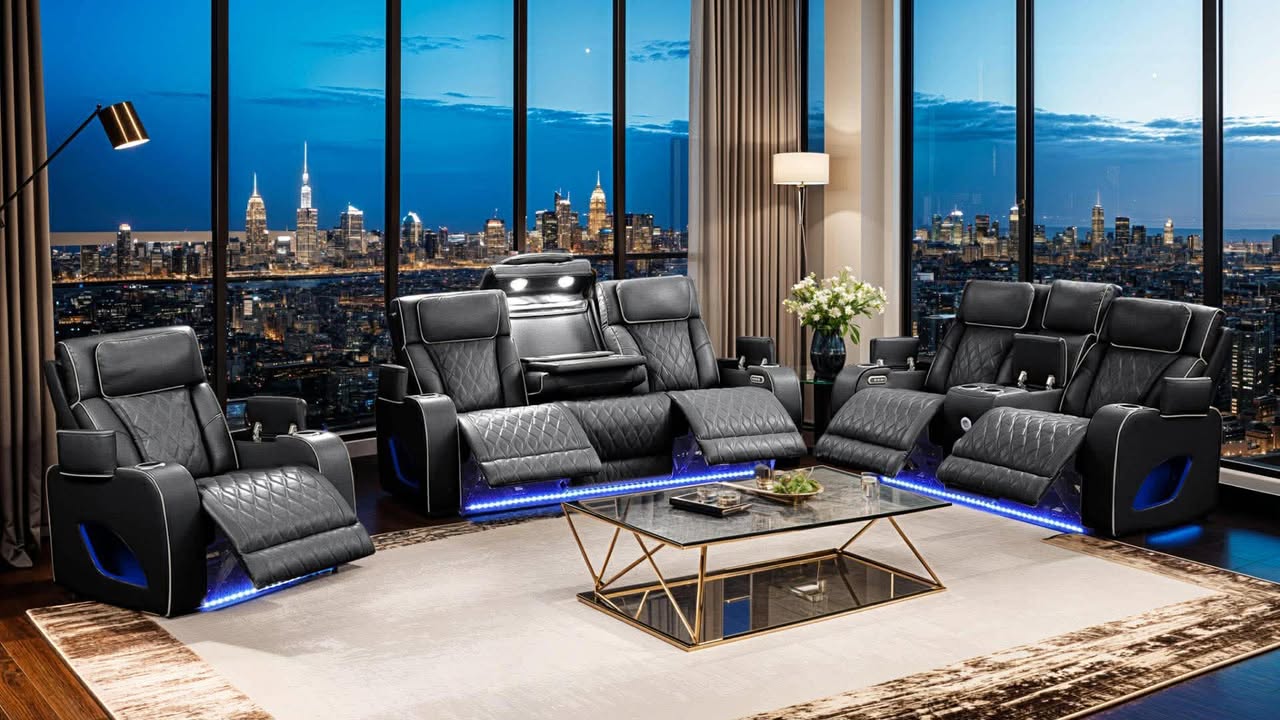 Fortuner Massaging Leather Sofa & Loveseat Set