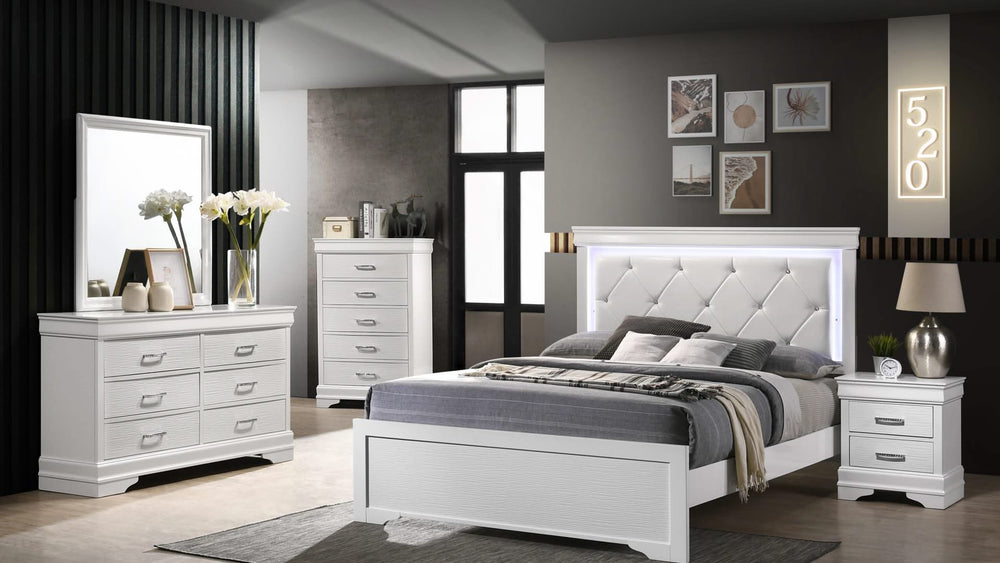 Juego de dormitorio de 5 piezas con luz LED metálica Pompei