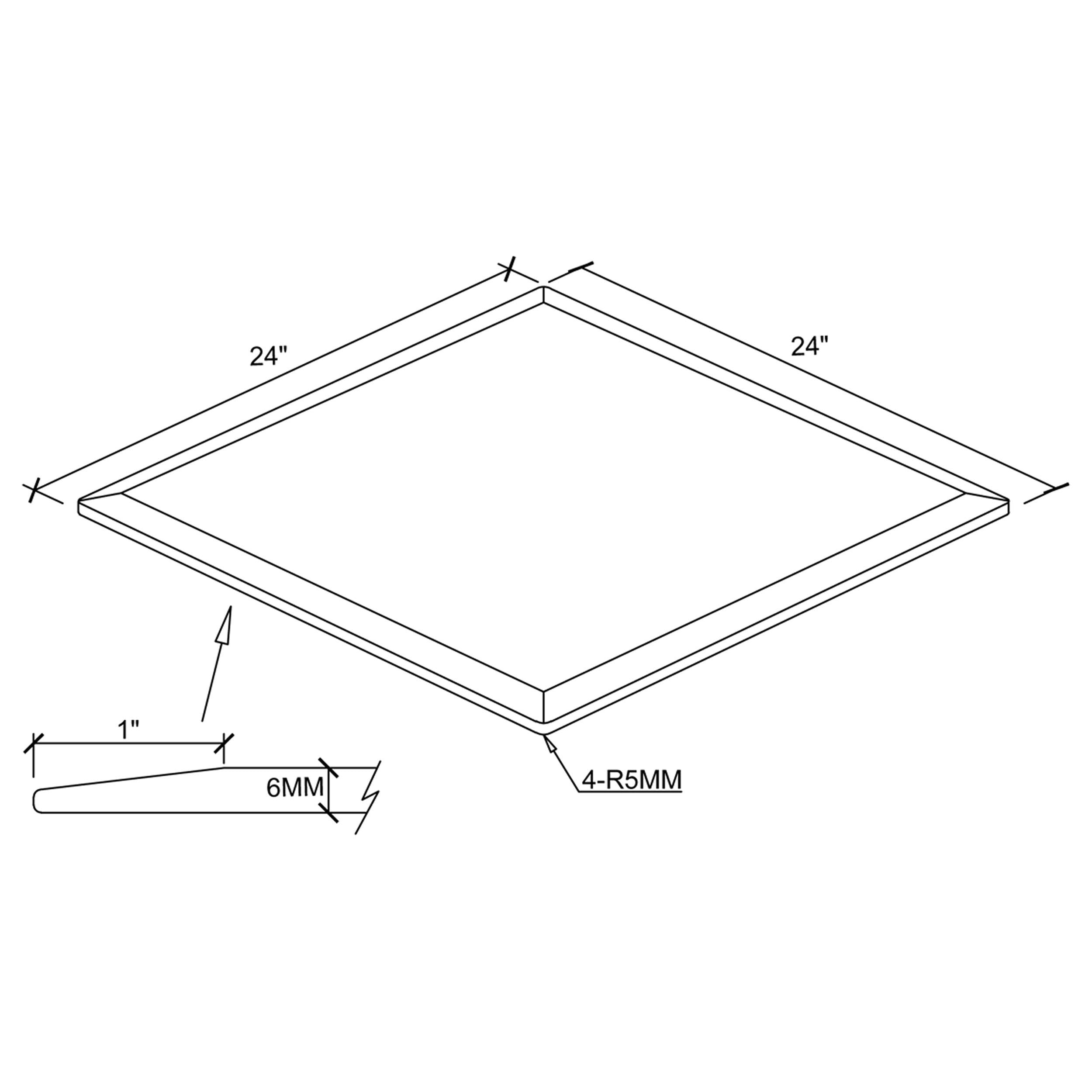 24x24-inch 6mm Rectangular Clear Tempered Glass Top