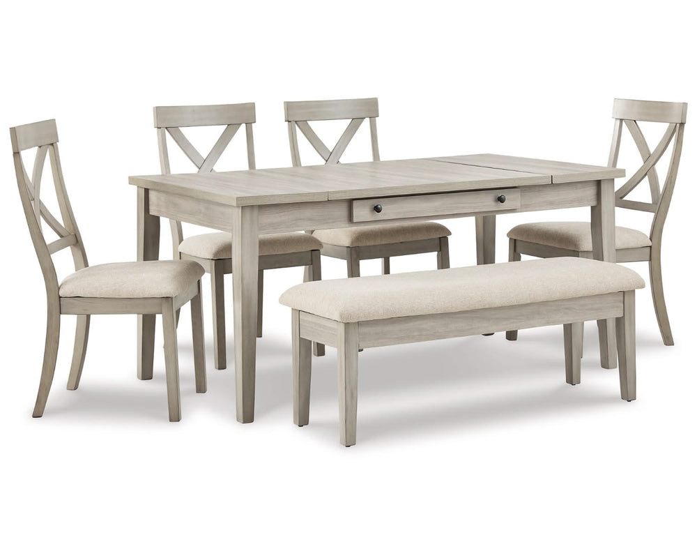 Mesa de comedor Parellen, 4 sillas y banco