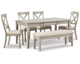Mesa de comedor Parellen, 4 sillas y banco