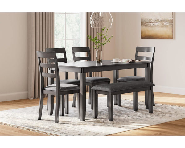 Mesa de comedor y sillas Bridson con banco (juego de 6)