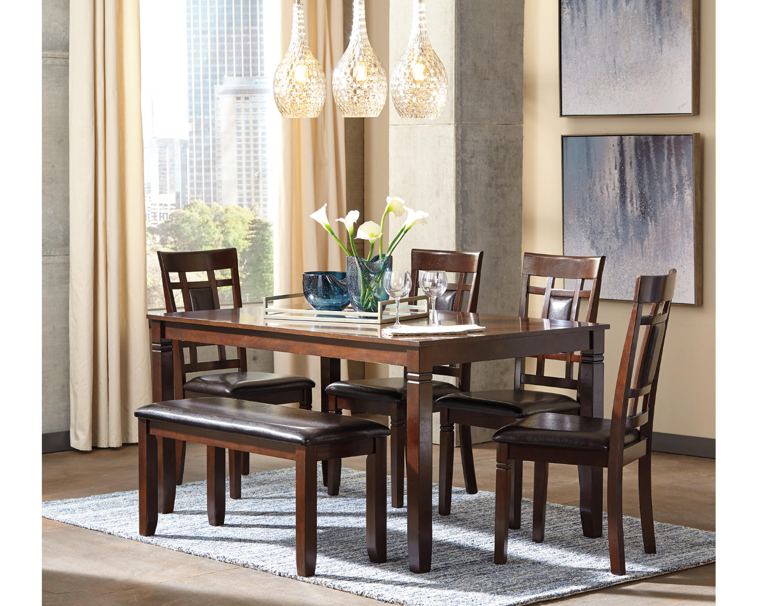 Bennox Dining Table and Chairs with Bench (Set of 6)