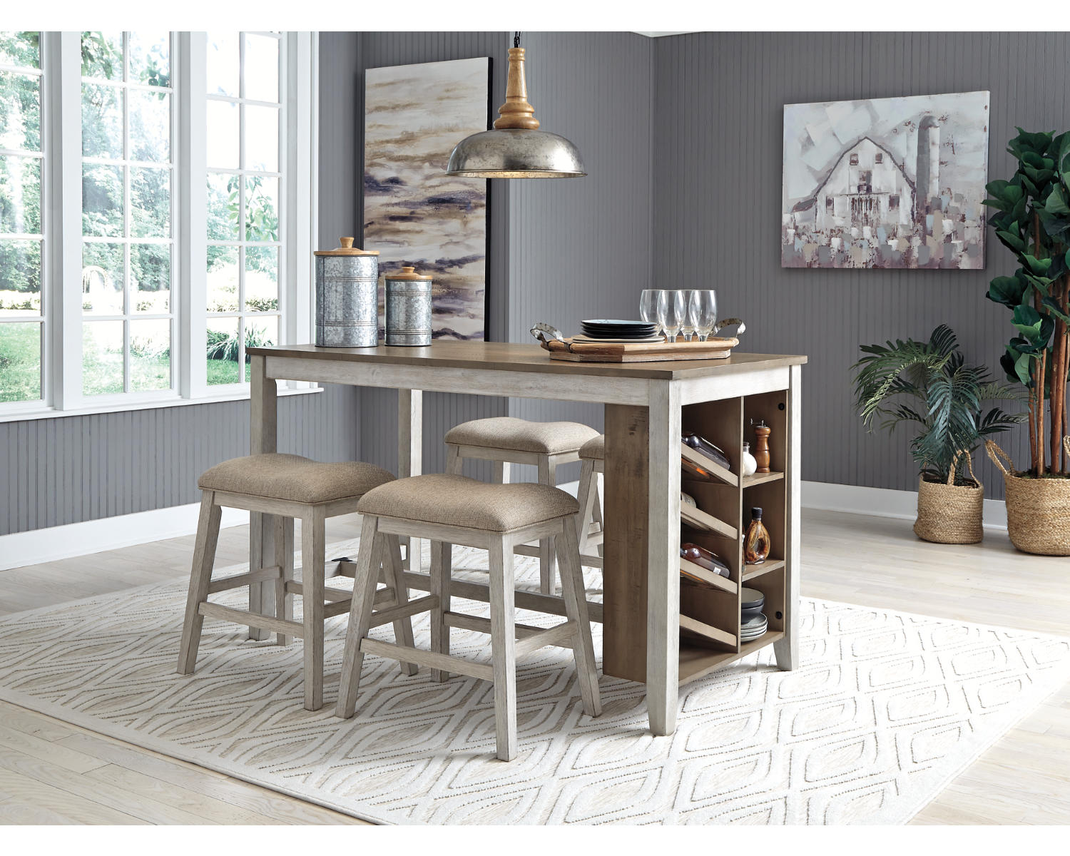 Skempton Counter Height Dining Table and 4 Barstools