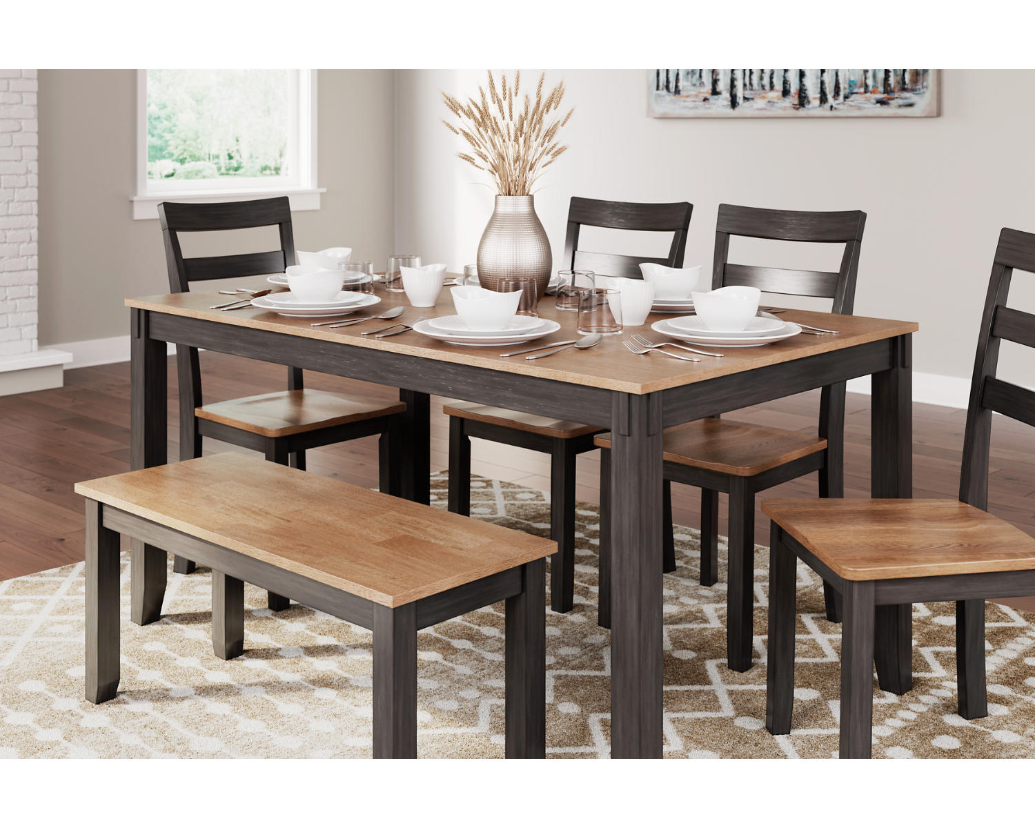 Gesthaven Dining Table with 4 Chairs and Bench (Set of 6)
