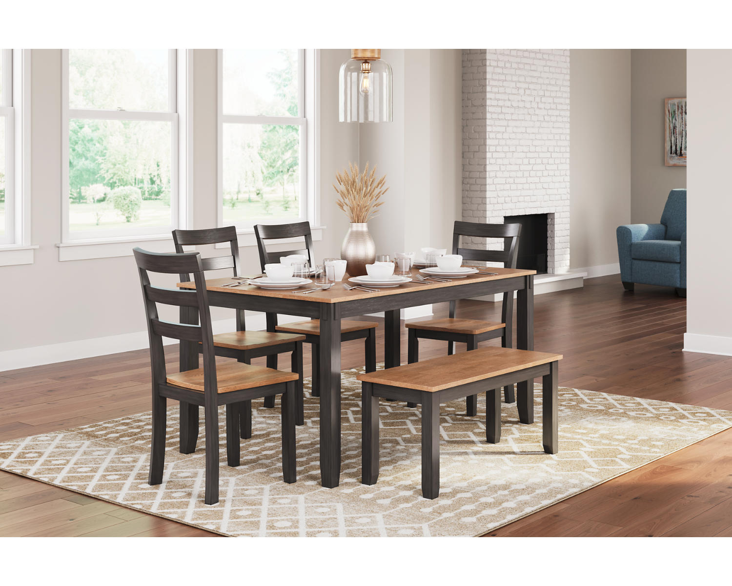 Gesthaven Dining Table with 4 Chairs and Bench (Set of 6)