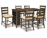 Mesa de comedor de altura de mostrador Rokane y 6 taburetes