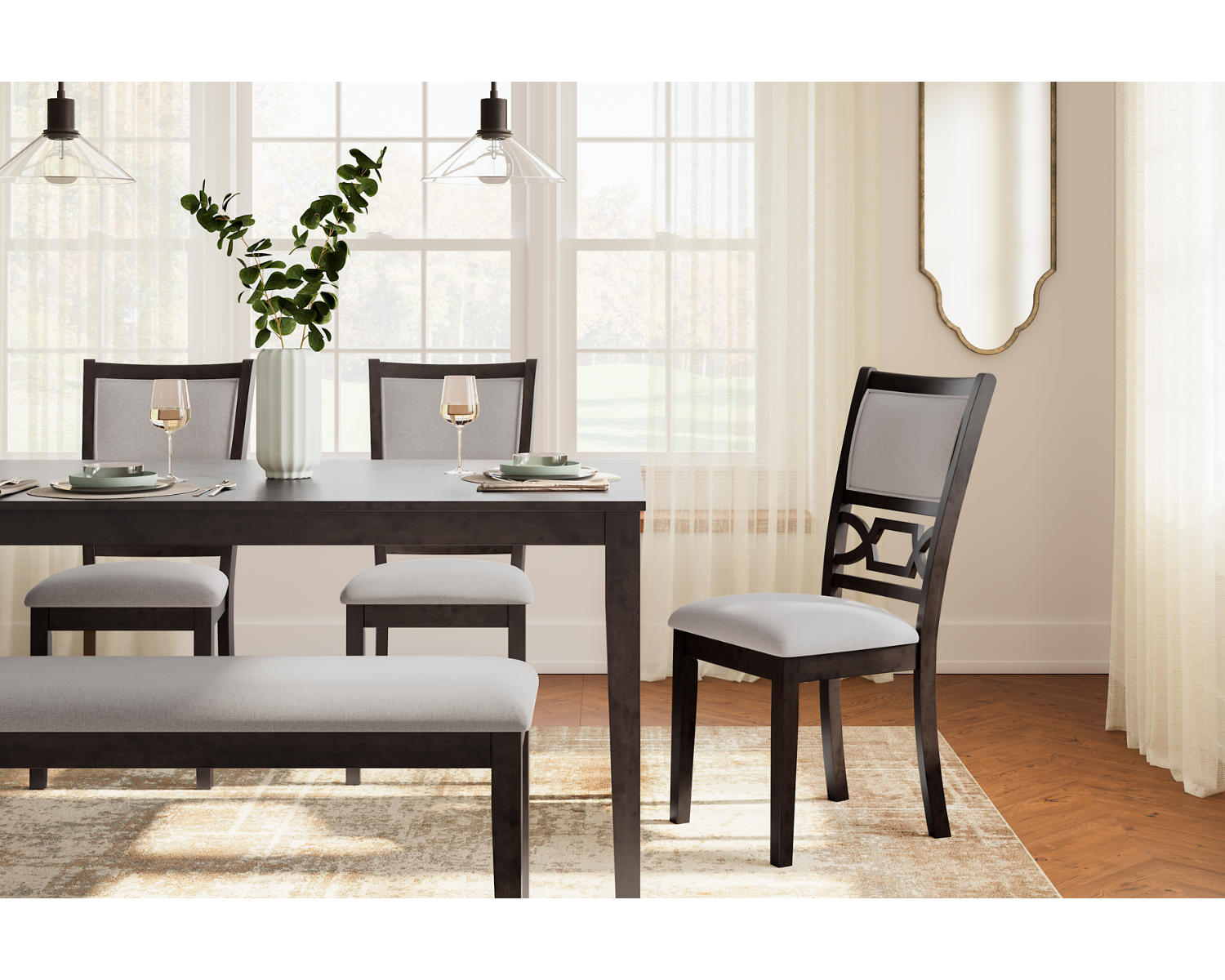 Langwest Dining Table and 4 Chairs and Bench (Set of 6)