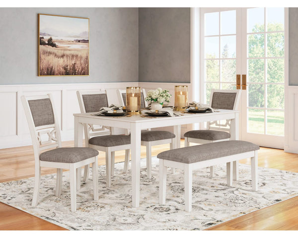 Mesa de comedor Erinberg, 4 sillas y banco (juego de 6)
