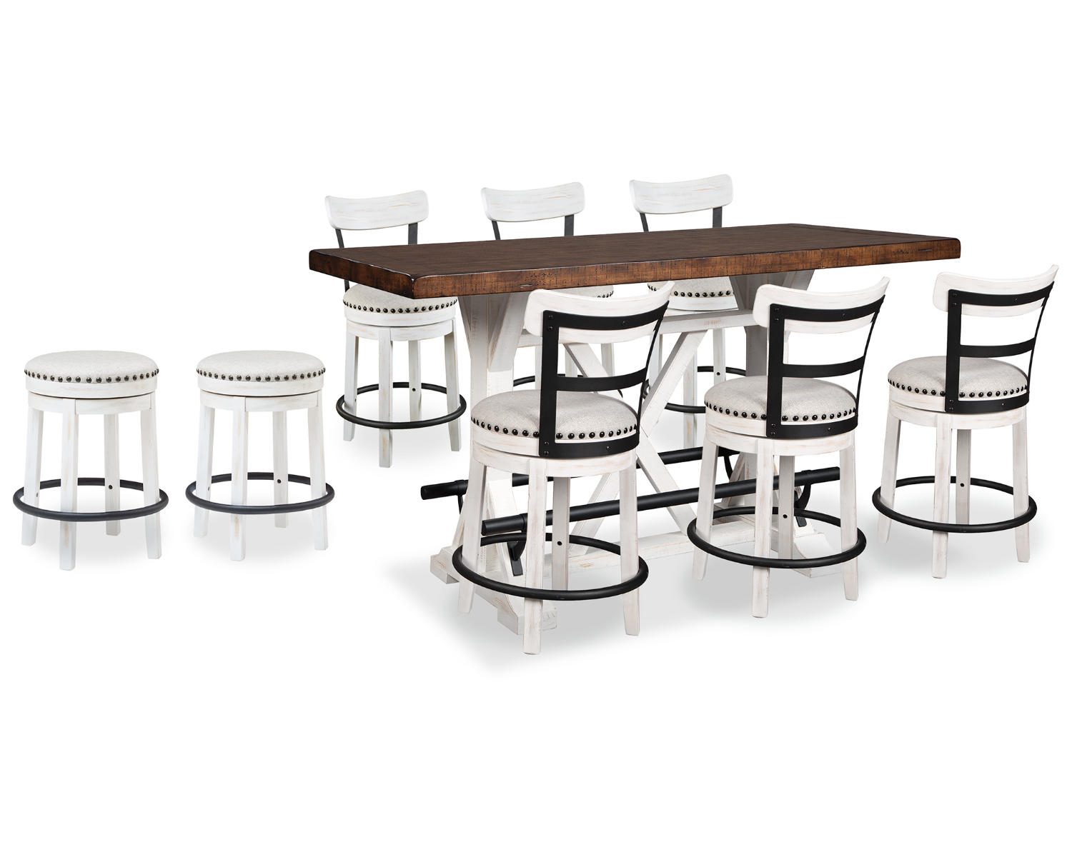 Valebeck Counter Height Dining Table and 8 Barstools