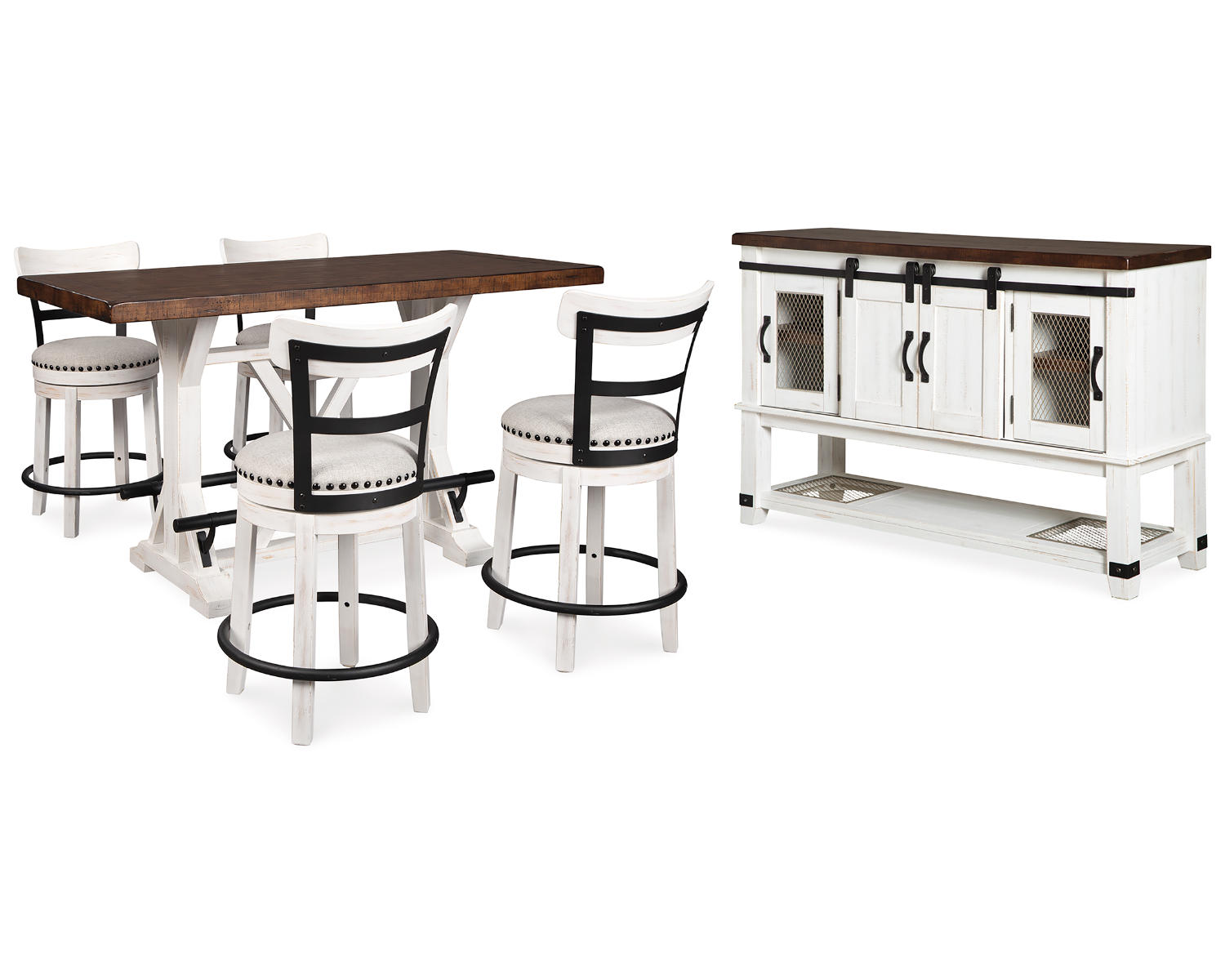 Valebeck Counter Height Dining Table, 4 Barstools and Server