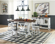 Valebeck Counter Height Dining Table, 4 Barstools and Server