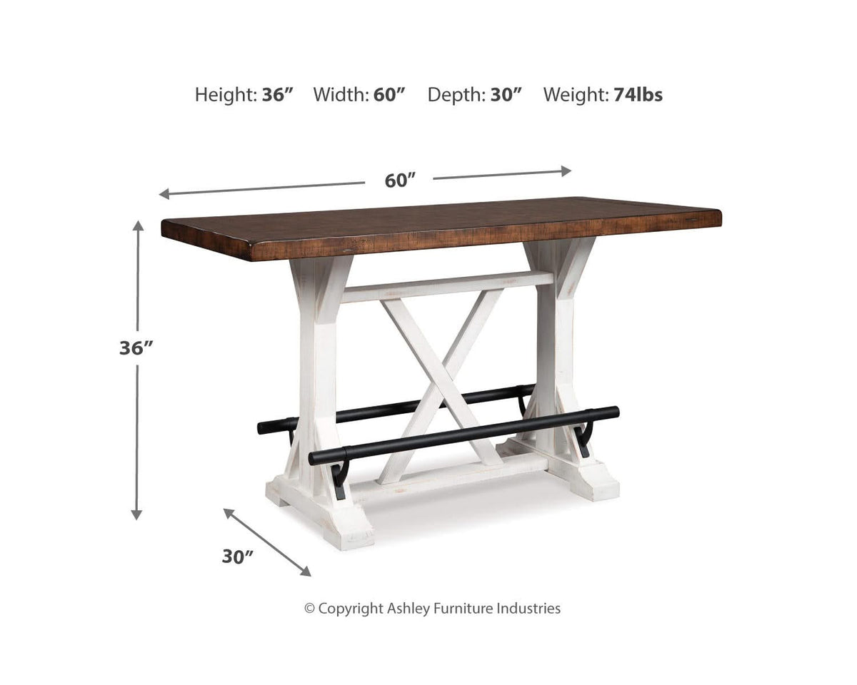 Mesa de comedor de altura de mostrador Valebeck, 4 taburetes y servidor