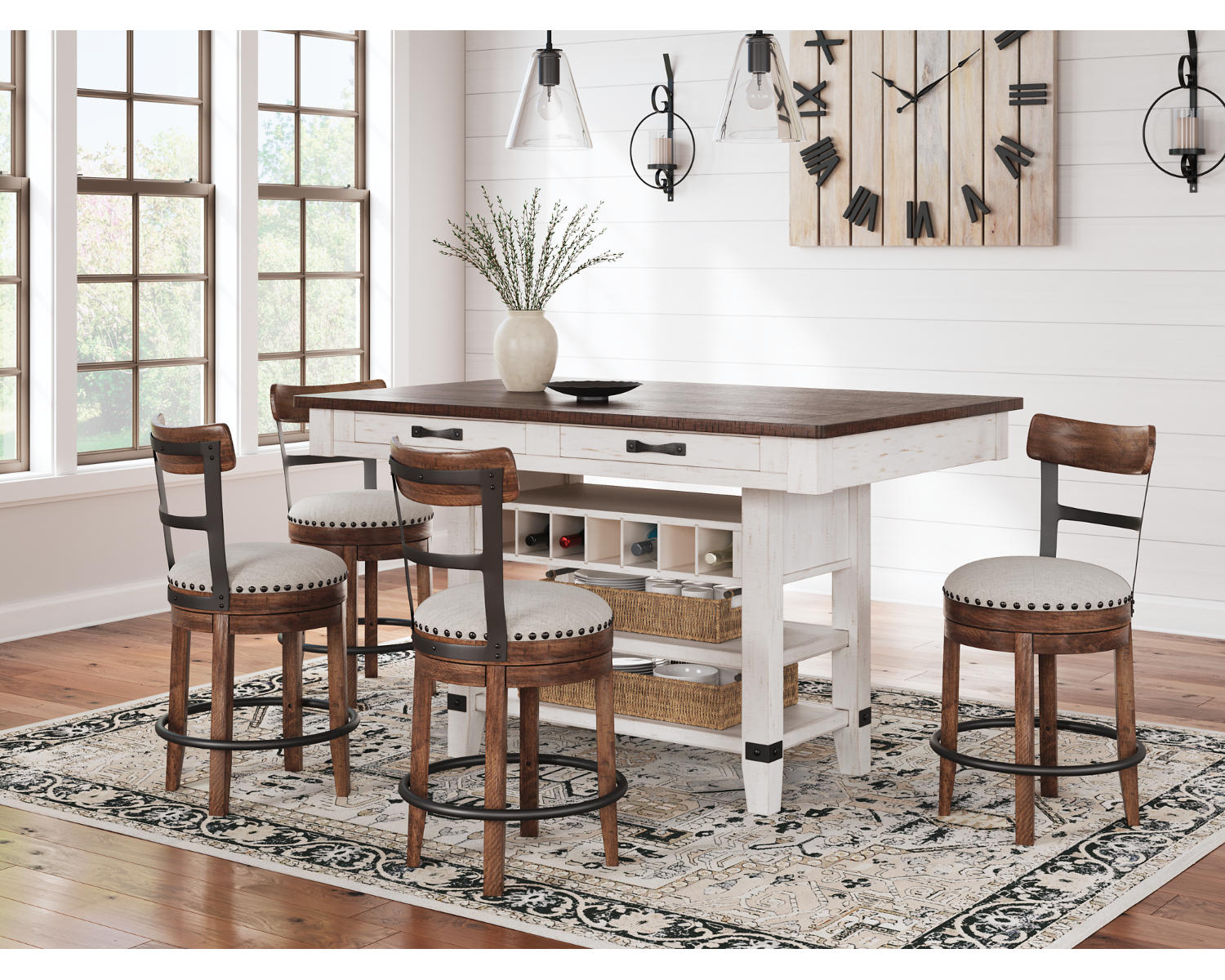 Valebeck Counter Height Dining Table and 4 Barstools