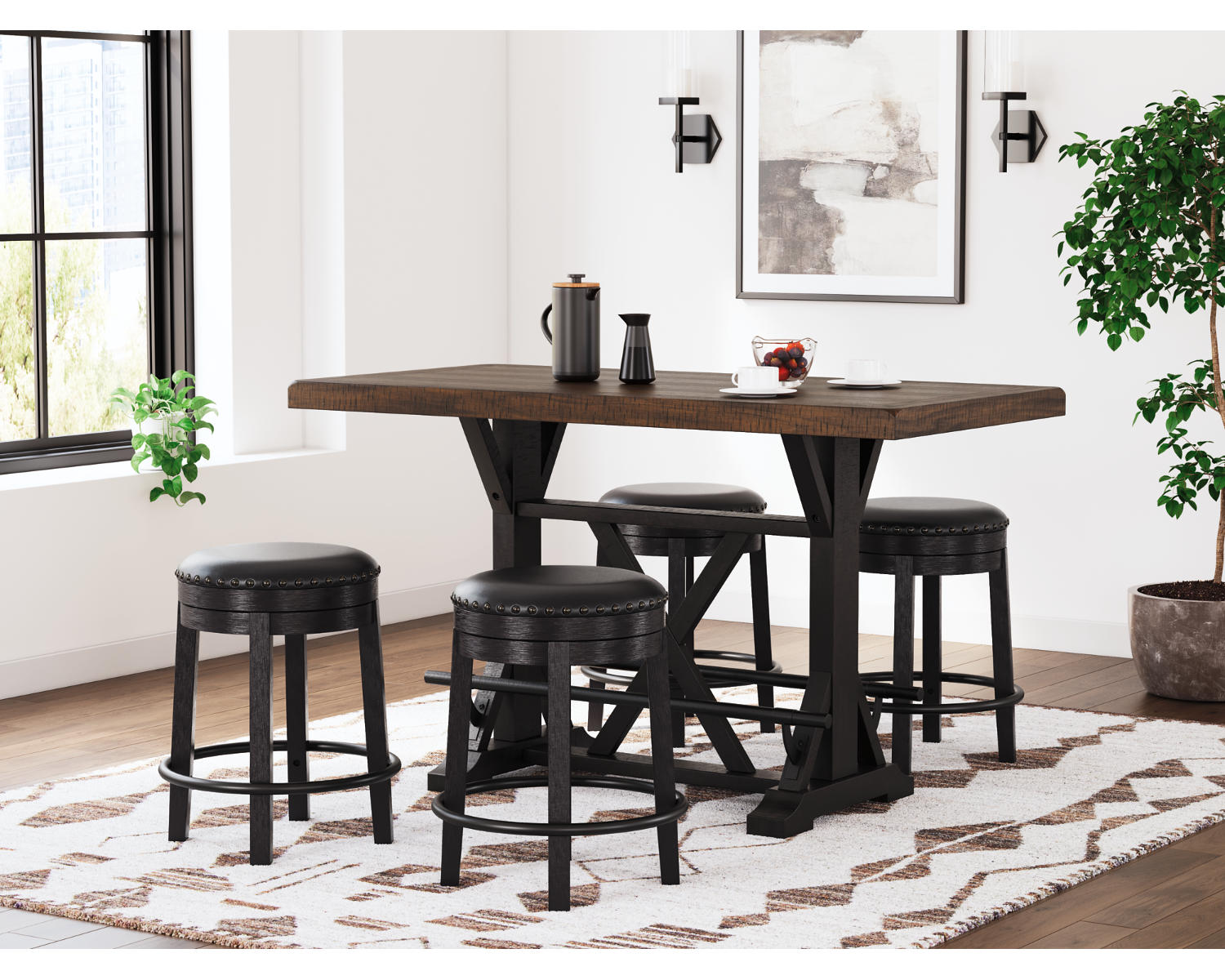 Valebeck Counter Height Dining Table and 4 Barstools