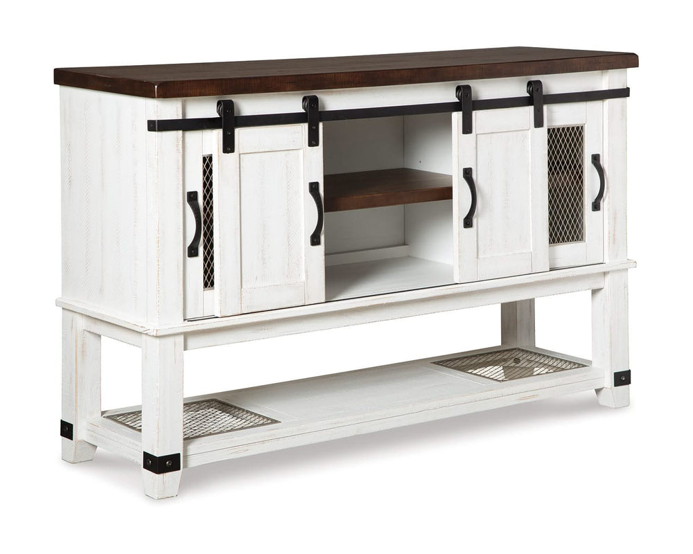 Mesa de comedor de altura de mostrador Valebeck, 4 taburetes y servidor
