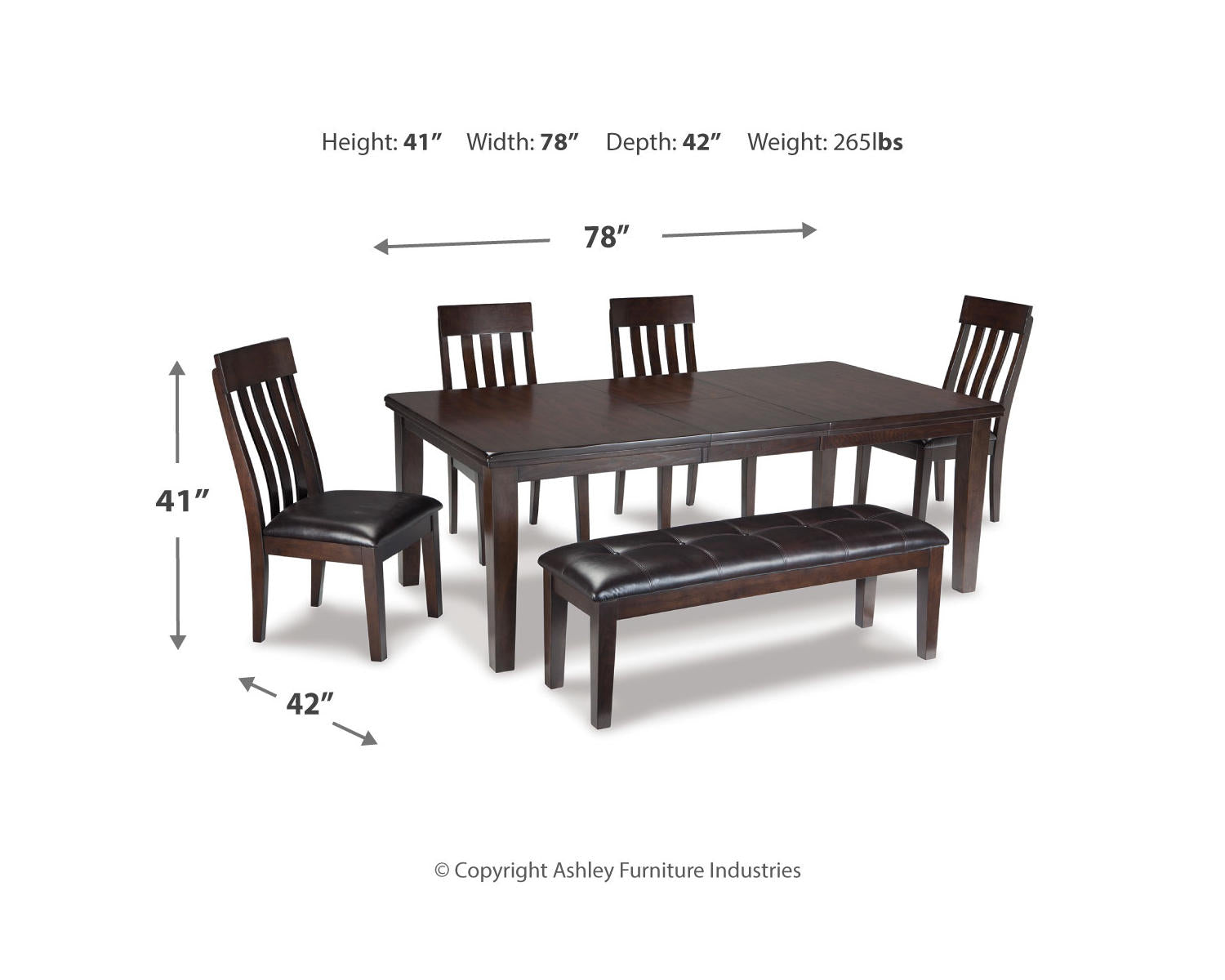 Haddigan Dining Table with 4 Chairs and Bench