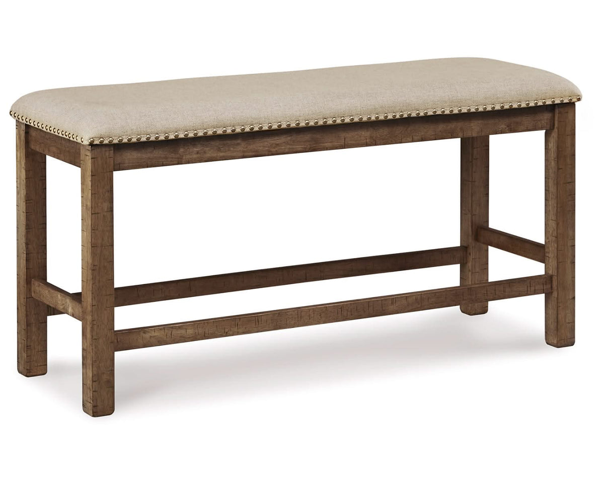 Mesa de comedor de altura de mostrador Moriville, 2 taburetes y banco