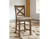 Mesa de comedor de altura de mostrador Moriville con 4 taburetes, banco y servidor