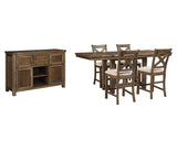 Moriville Counter Height Dining Table, 4 Barstools and Server