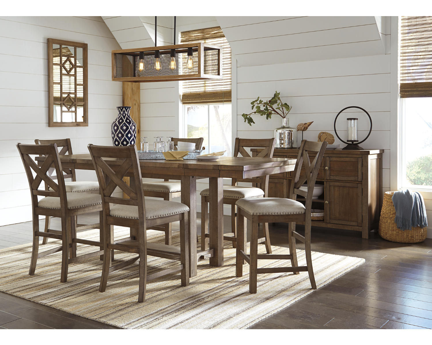 Moriville Counter Height Extension Table and 8 Barstools