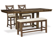 Moriville Counter Height Dining Table and 2 Barstools and Bench