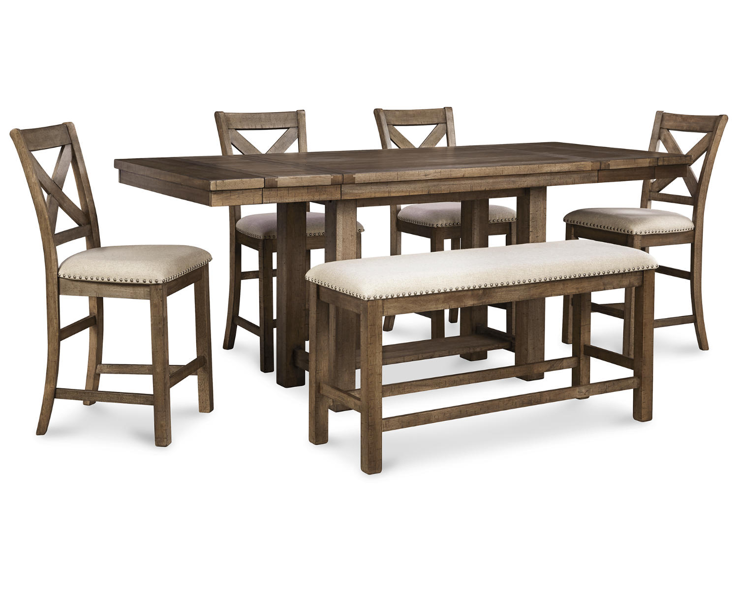 Moriville Counter Height Dining Table with 4 Barstools and Bench