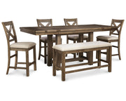 Moriville Counter Height Dining Table with 4 Barstools and Bench