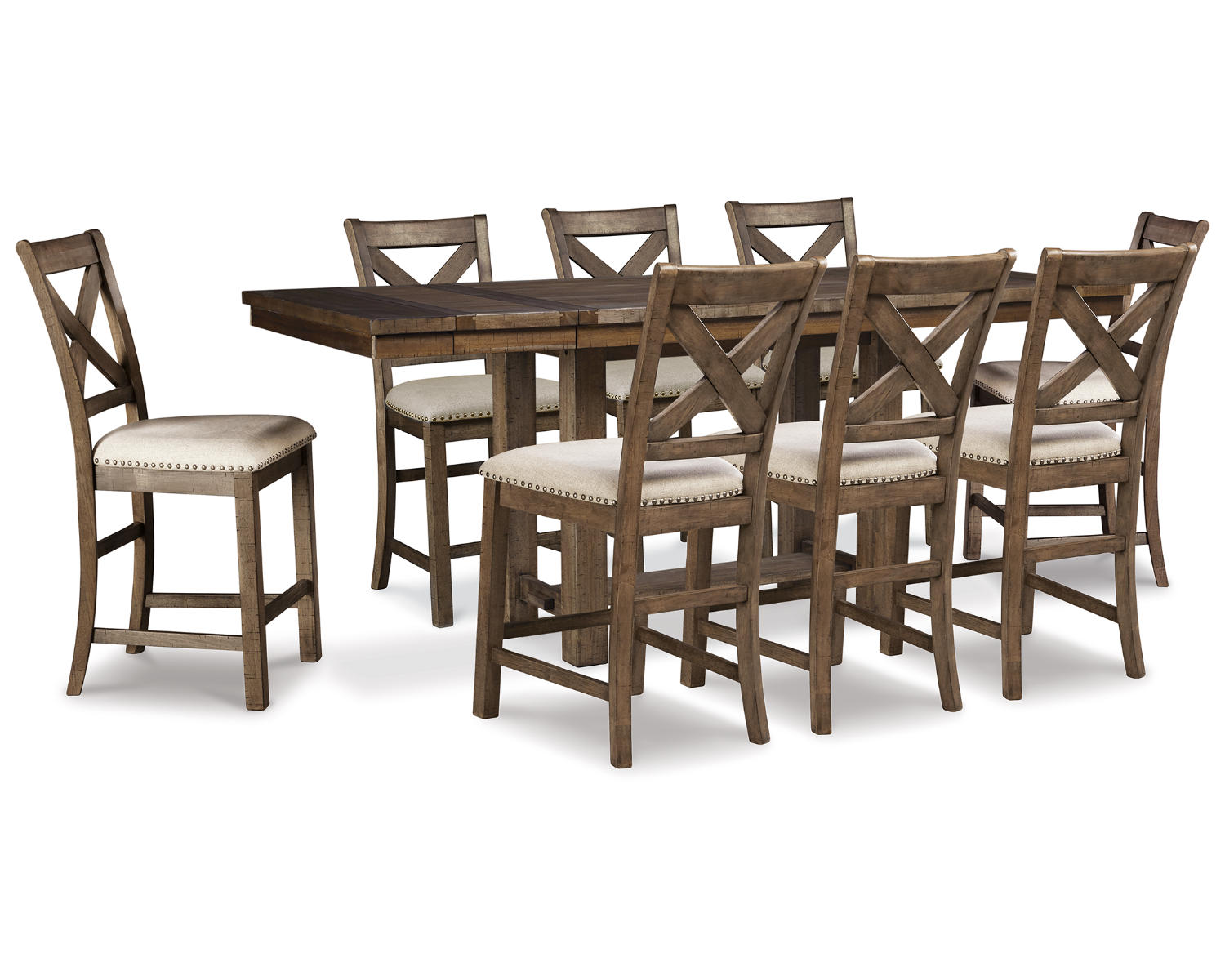 Moriville Counter Height Extension Table and 8 Barstools