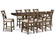 Moriville Counter Height Extension Table and 8 Barstools