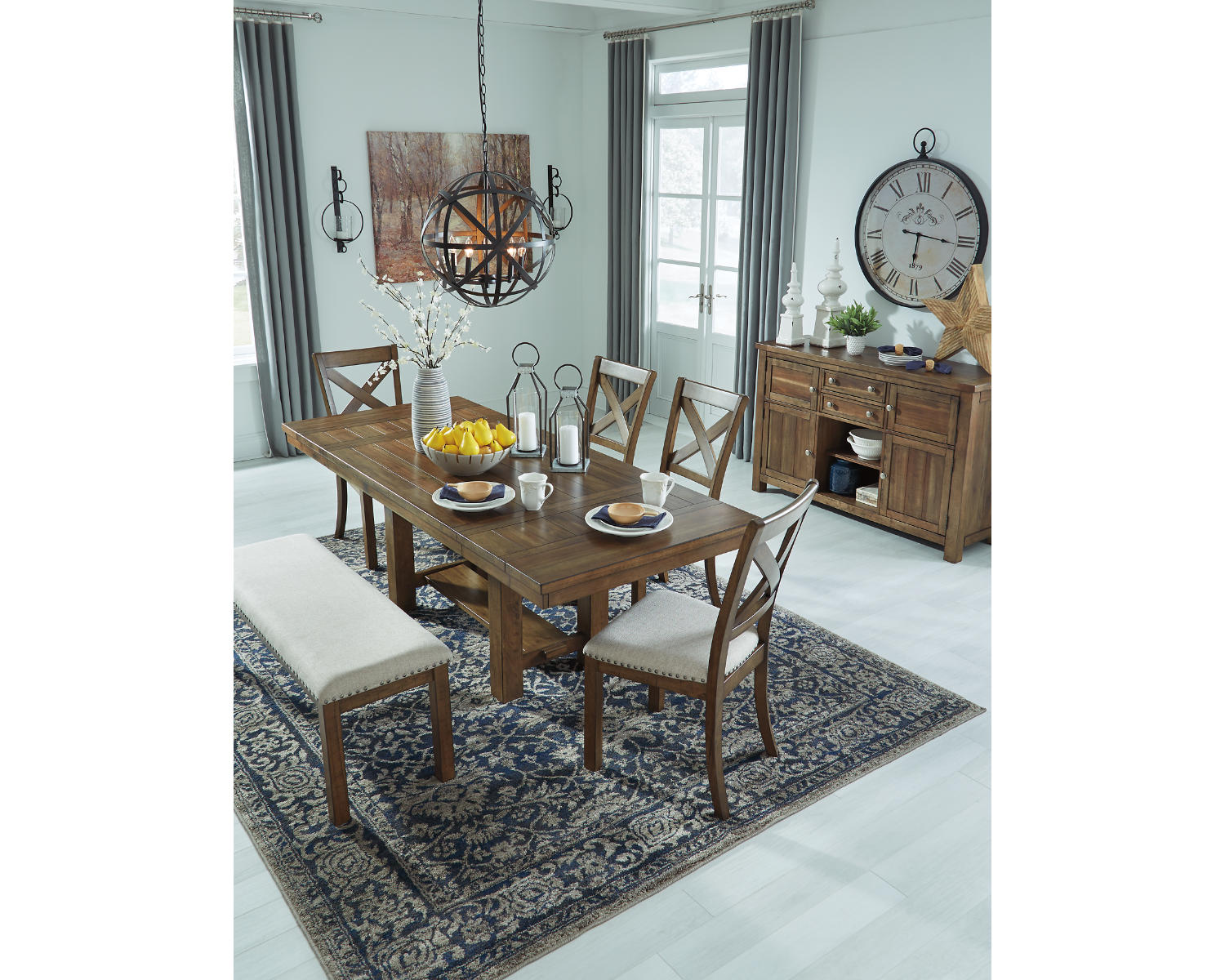 Moriville Dining Table and 4 Chairs and Bench